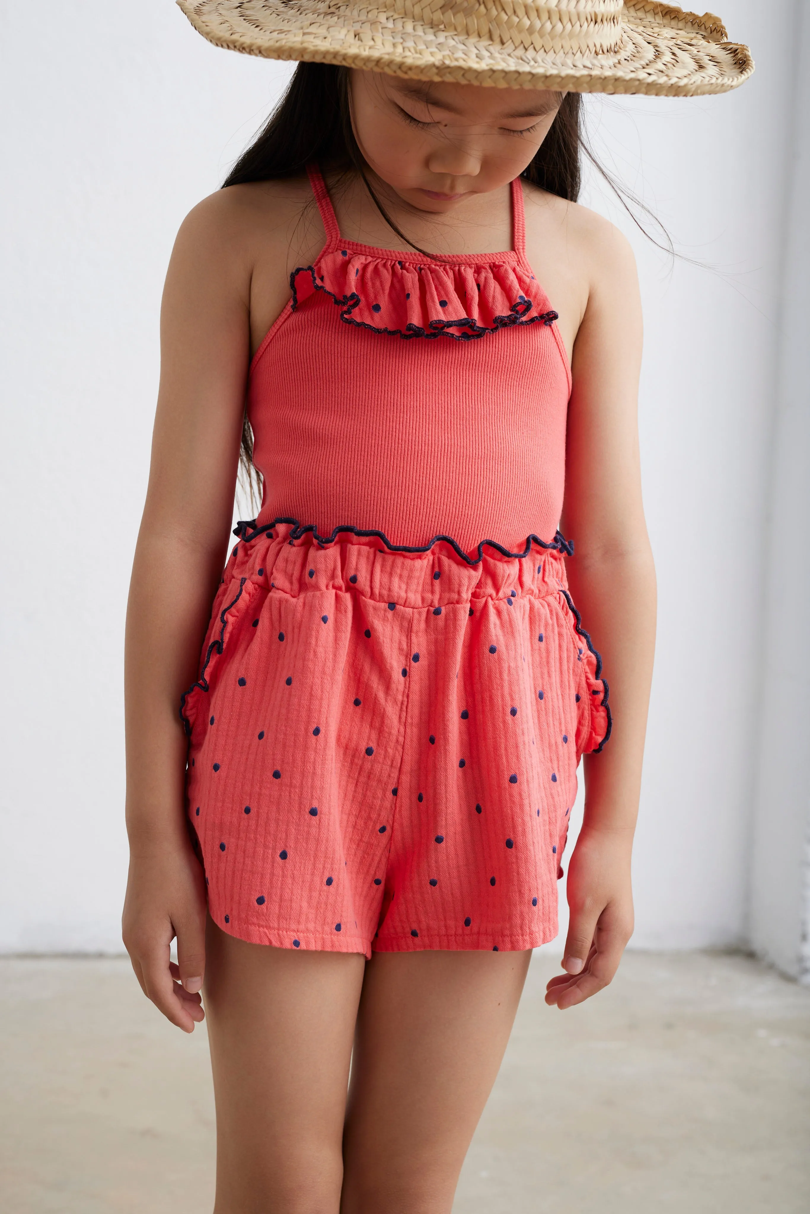 Polka-dot muslin shorts