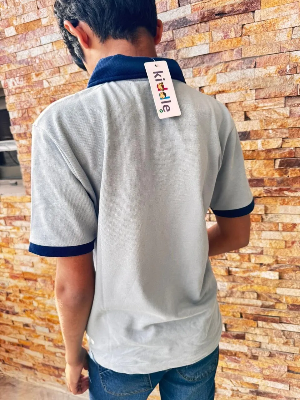 Polo Shirt Light Blue With Navy Blue Collar