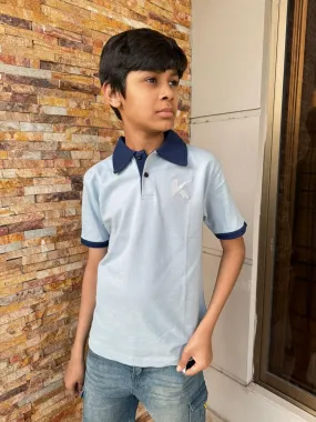 Polo Shirt Light Blue With Navy Blue Collar