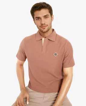 Rare Rabbit Men's Charles Dusky Orange Cotton Fabric Short Sleeve Regular Fit Plain Knitted Polo T-Shirt