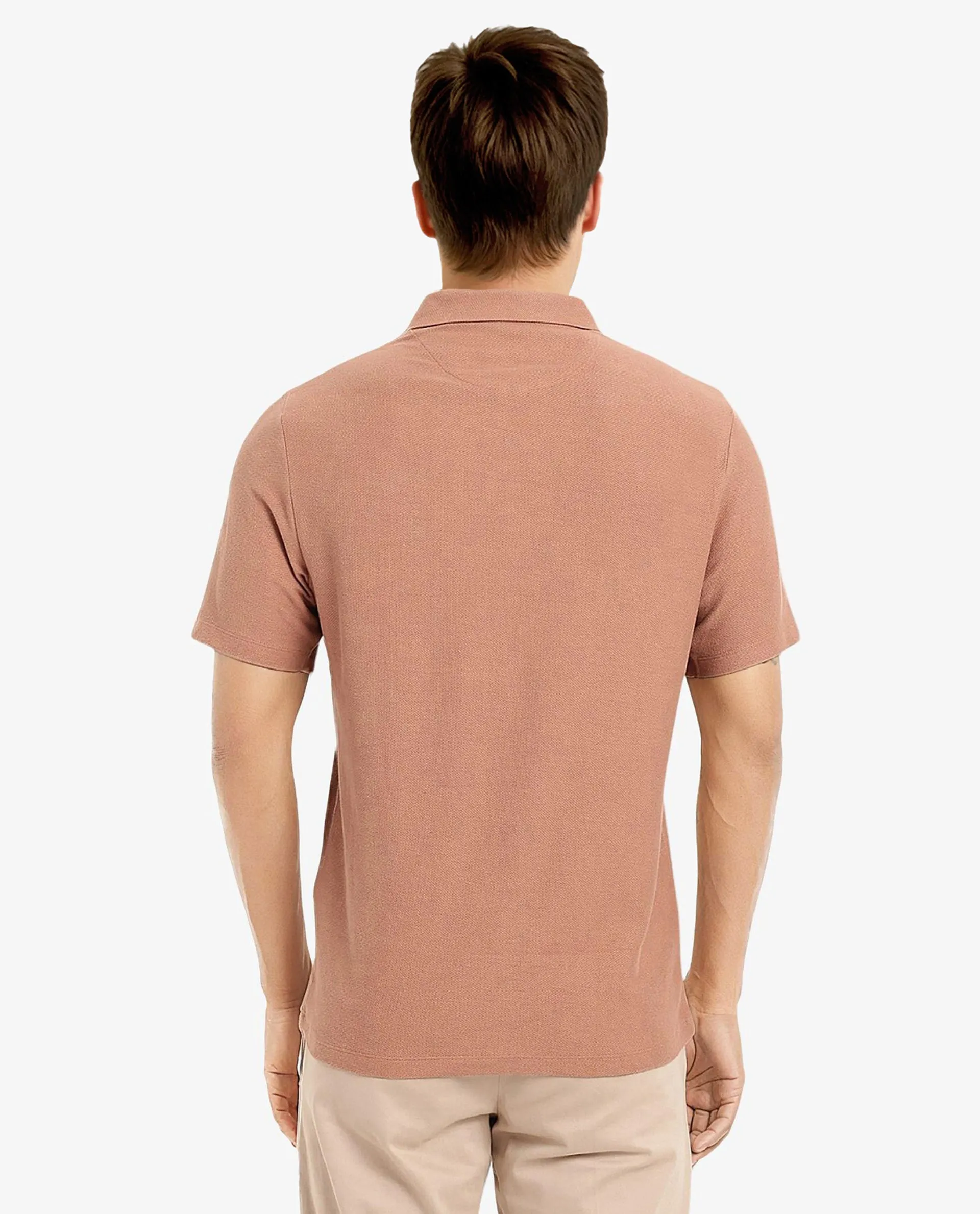 Rare Rabbit Men's Charles Dusky Orange Cotton Fabric Short Sleeve Regular Fit Plain Knitted Polo T-Shirt