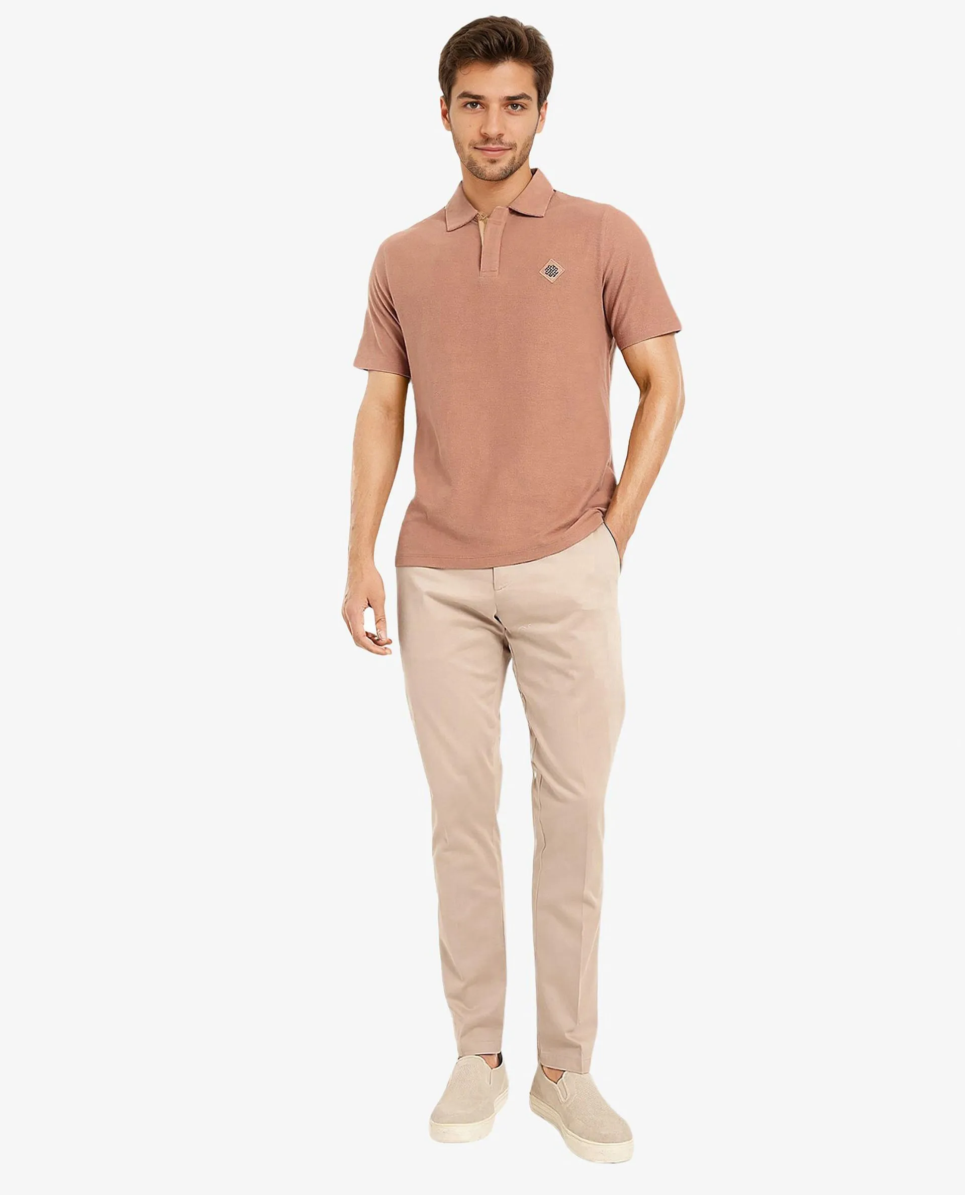 Rare Rabbit Men's Charles Dusky Orange Cotton Fabric Short Sleeve Regular Fit Plain Knitted Polo T-Shirt