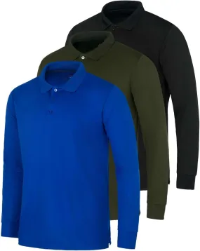 Real Essentials 3 Pack Men's Dry Fit Long-Sleeve Active Polo Shirt Casual Performance Golf (Available in Big & Tall)