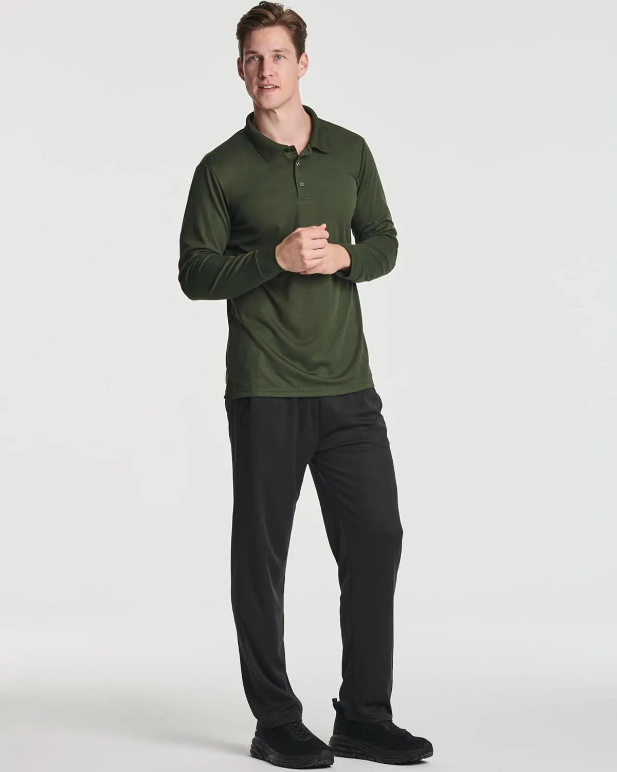 Real Essentials 3 Pack Men's Dry Fit Long-Sleeve Active Polo Shirt Casual Performance Golf (Available in Big & Tall)