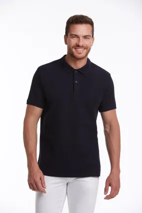 Regular Fit Navy Cotton Blend Polo T-Shirt