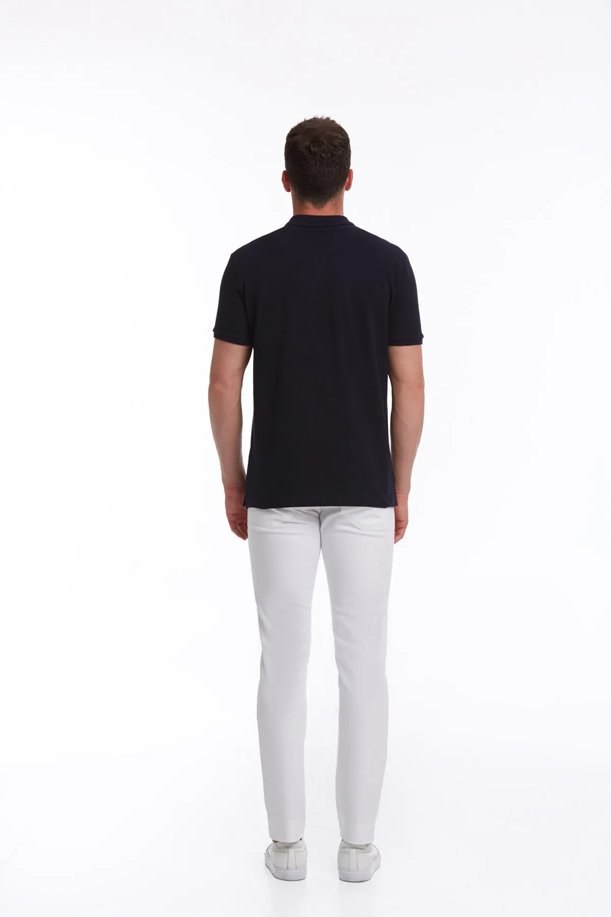 Regular Fit Navy Cotton Blend Polo T-Shirt