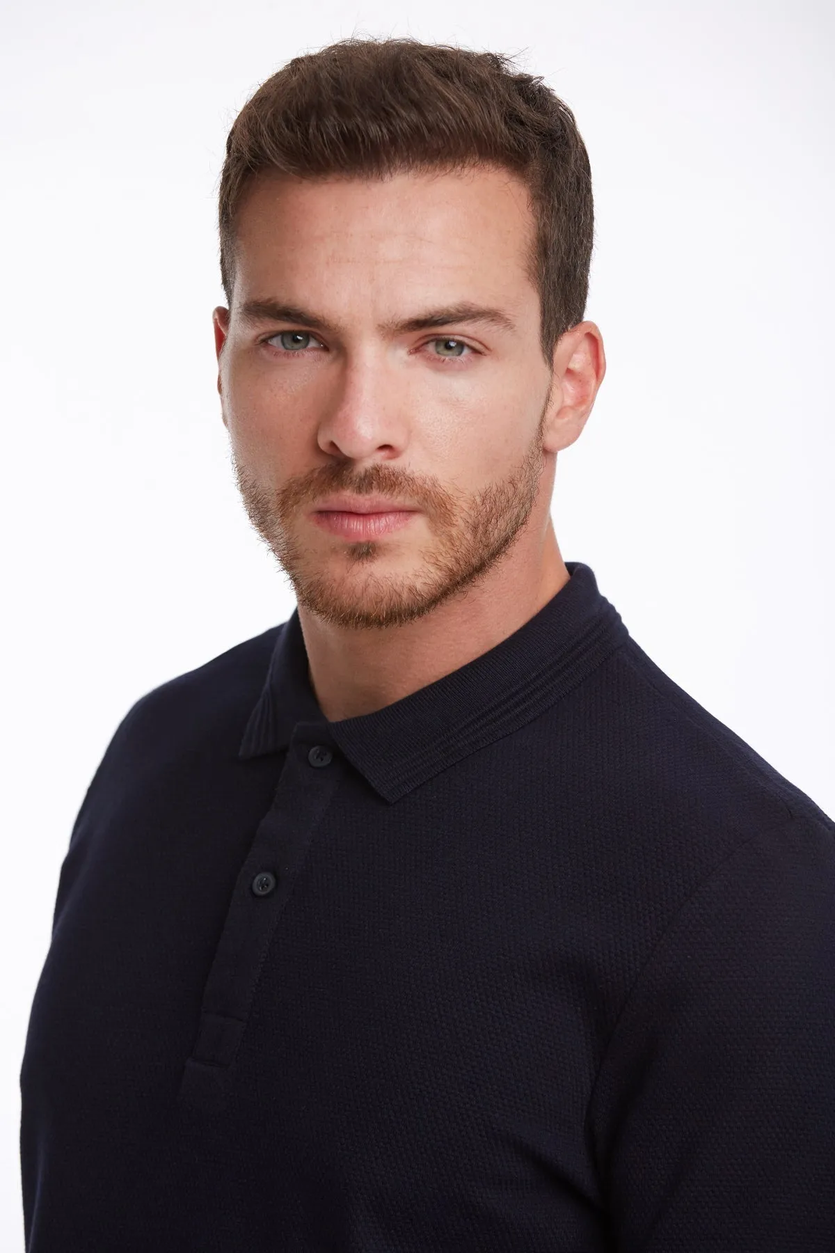Regular Fit Navy Cotton Blend Polo T-Shirt