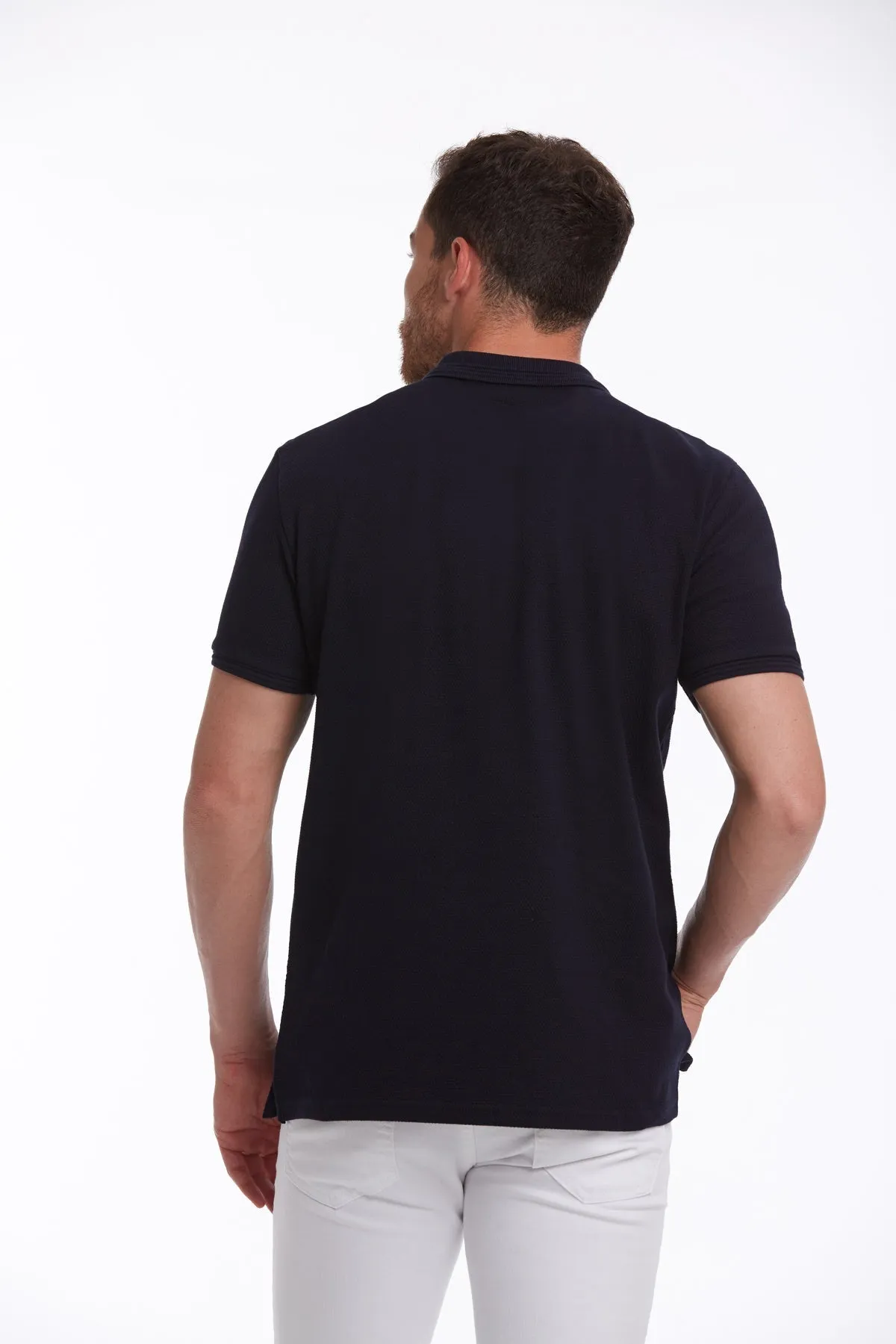 Regular Fit Navy Cotton Blend Polo T-Shirt