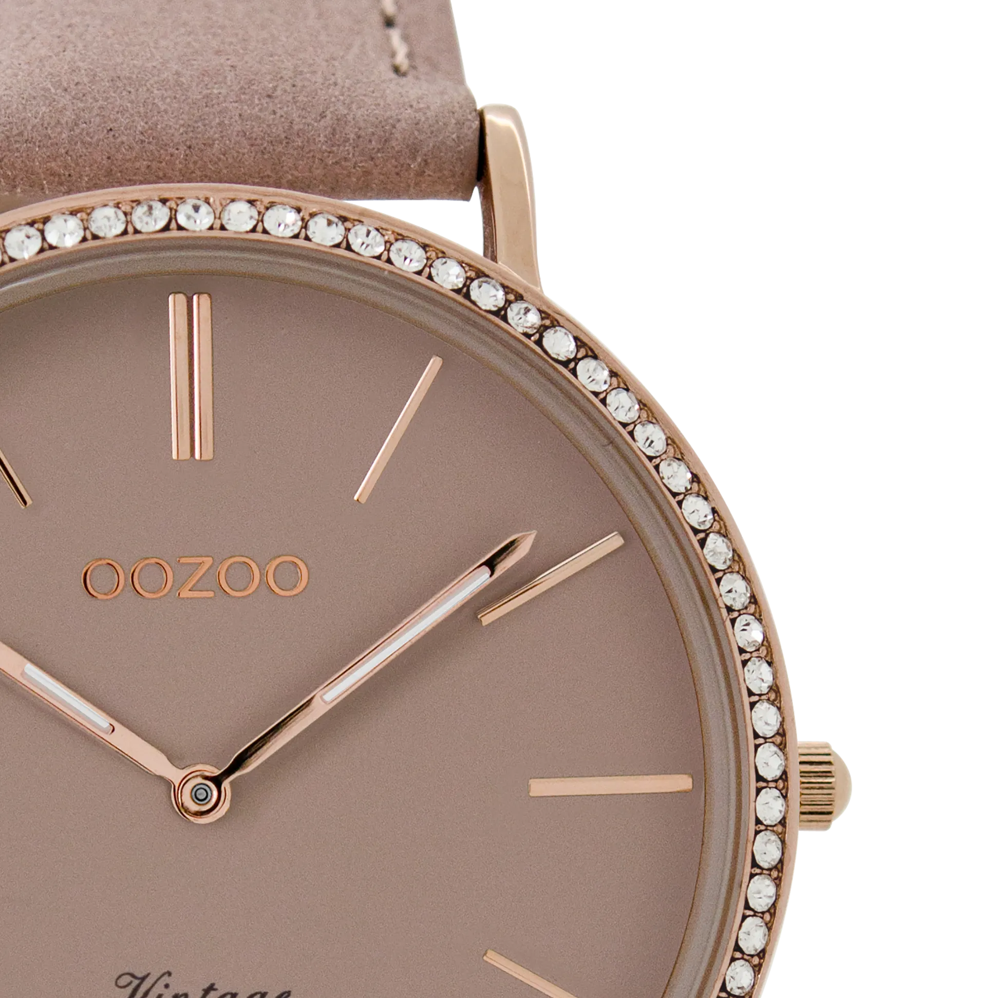 Rose gold coloured  watch with pink grey  leather strap