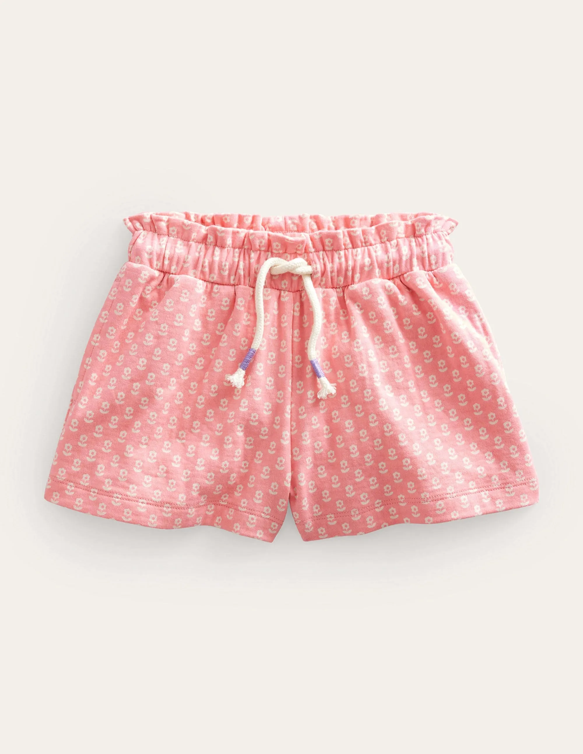 Ruffle Waist Sweat Shorts-Crab Apple Pink Floral