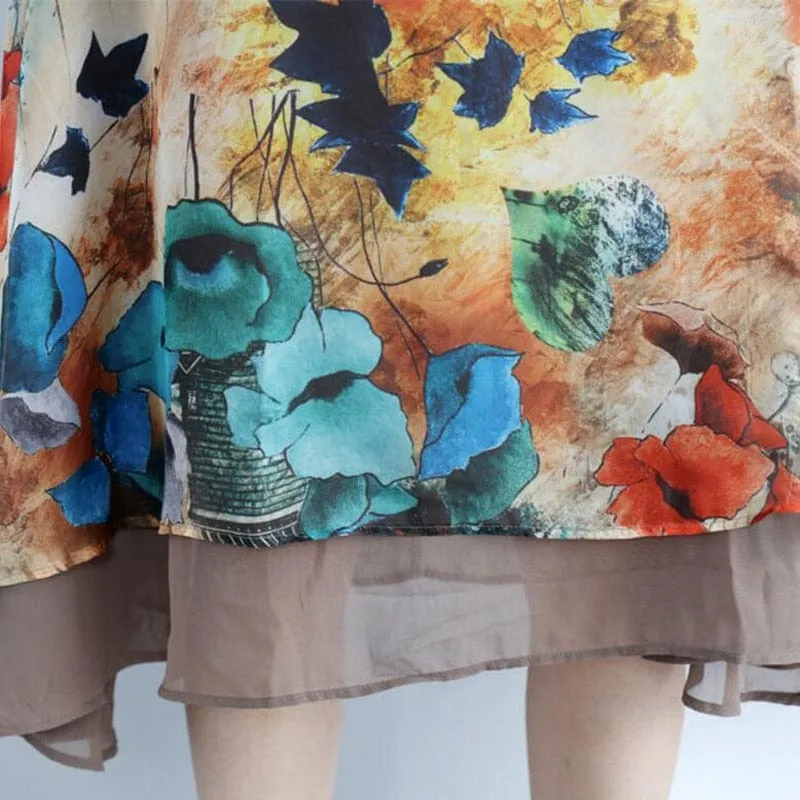 Short Sleeve Floral Chiffon Dress