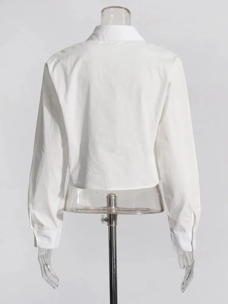 Solid Casual Spliced Folds Shirt For Women Lapel Long Sleeve Patchwork Button Minimalist Shirts Female Style New