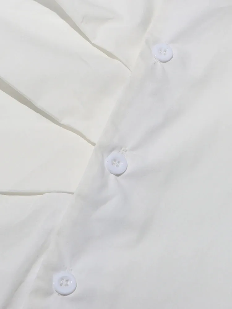 Solid Casual Spliced Folds Shirt For Women Lapel Long Sleeve Patchwork Button Minimalist Shirts Female Style New