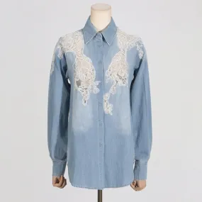 solid hollow out loose blouse for women lapel long sleeve minimalist spliced single breasted lace shirt female fashion