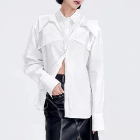 Solid Minimalist Blouses For Women Lapel Long Sleeve Patchwork Single Breasted Casual Shirt Female Fashion Clothing