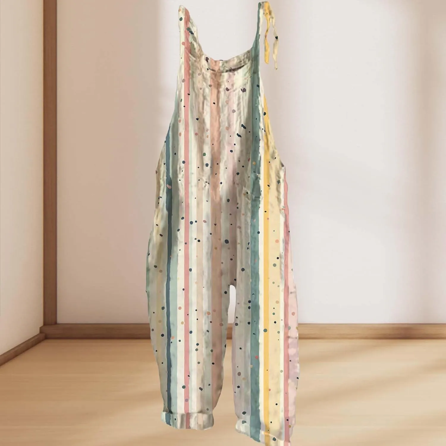 Striped Printed Cotton Linen Jumpsuits For Womens Summer Wide Leg Overall Halter Baggy Comfy Beach Jumpsuits