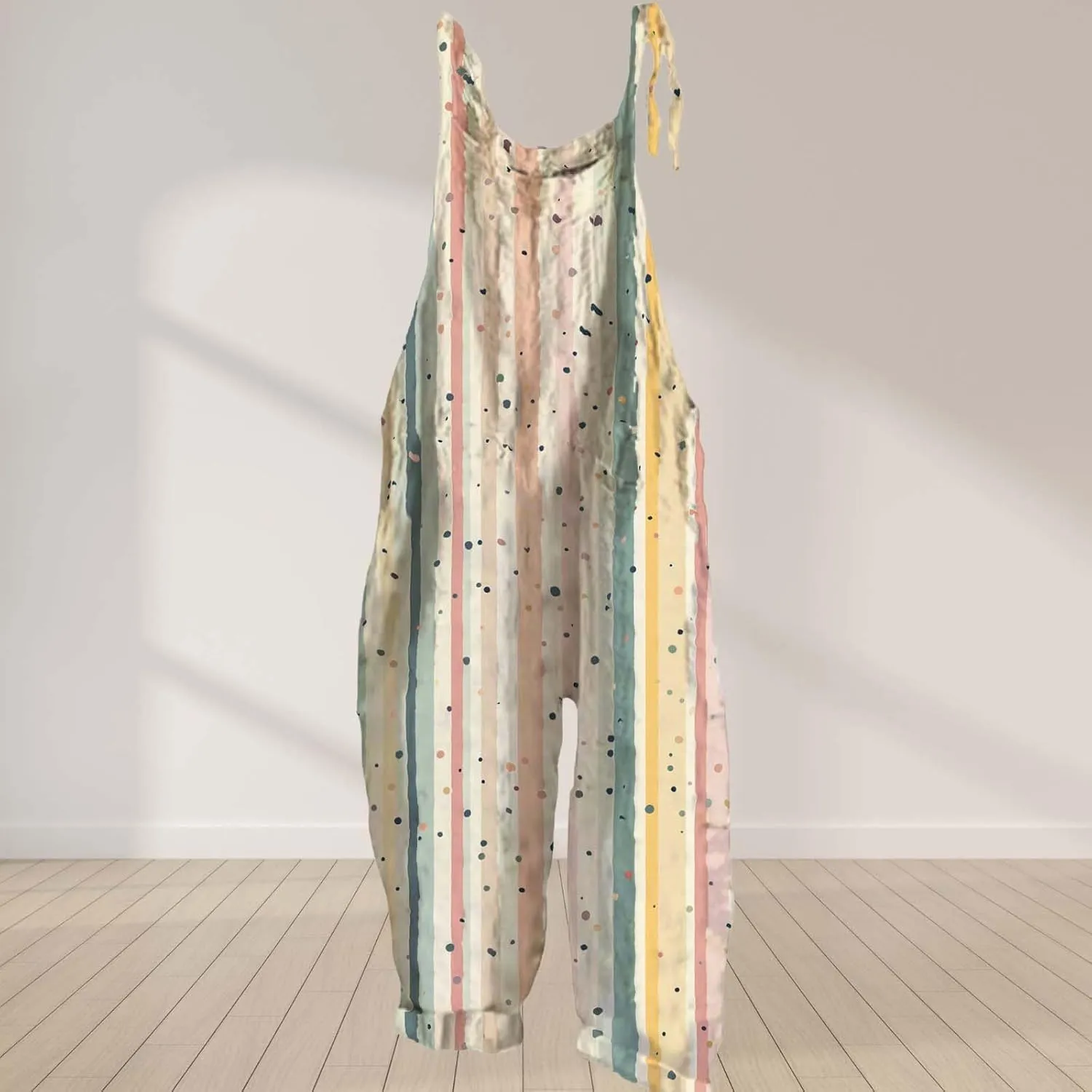 Striped Printed Cotton Linen Jumpsuits For Womens Summer Wide Leg Overall Halter Baggy Comfy Beach Jumpsuits