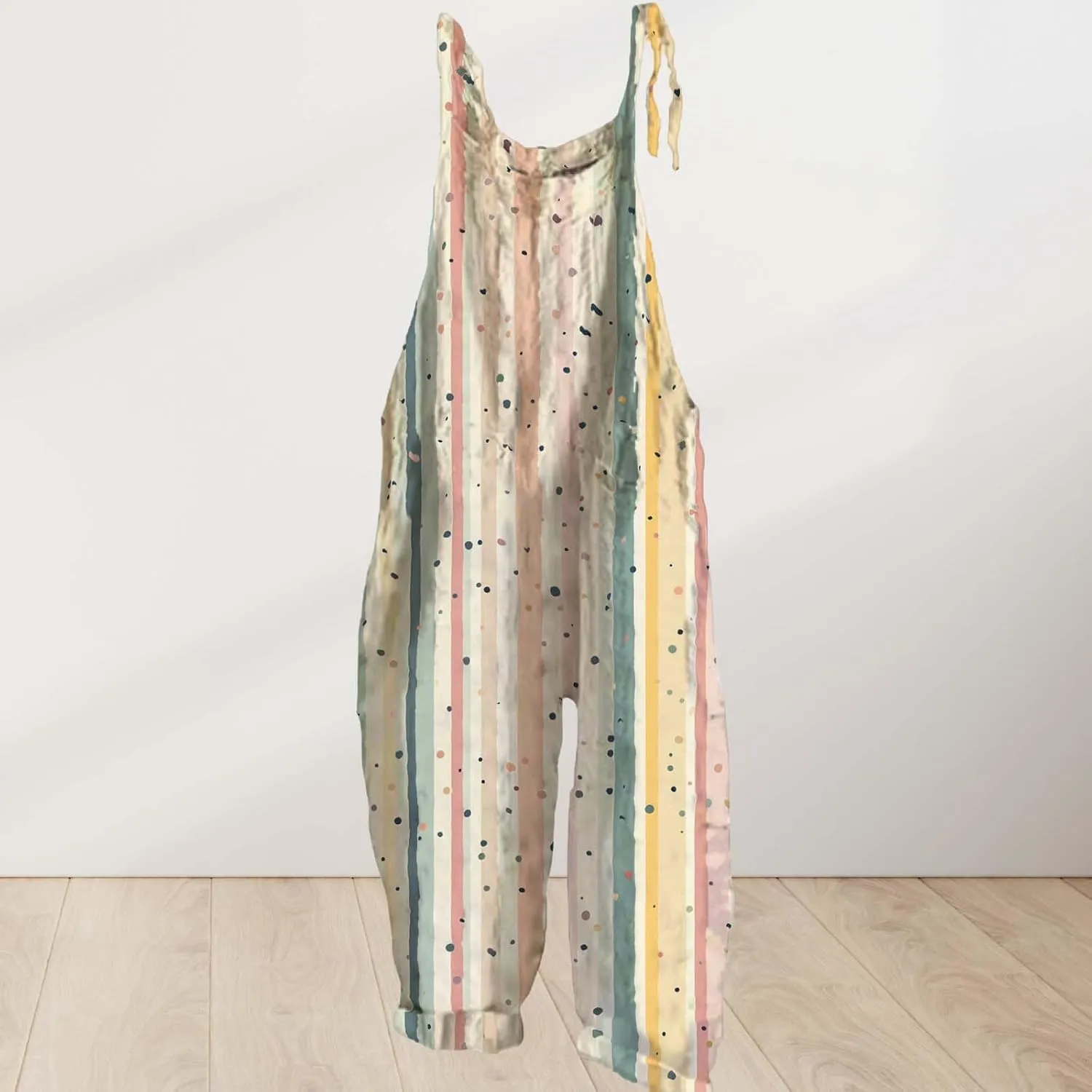 Striped Printed Cotton Linen Jumpsuits For Womens Summer Wide Leg Overall Halter Baggy Comfy Beach Jumpsuits