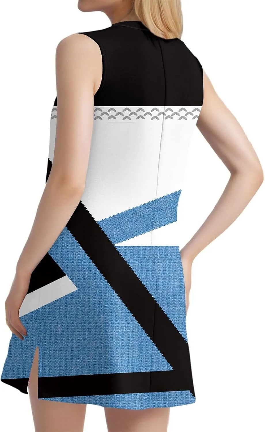 Summer Dresses for Women Casual V Neck Sleeveless Geometric Print Chic Loose Beach Short Shift Dress with Split