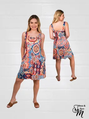 SUNDRESS - Skater Style tank dress with square back with Pockets - D2061