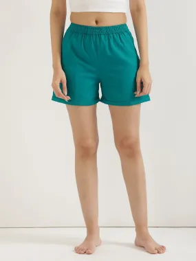 Teal Airy-Linen Shorts