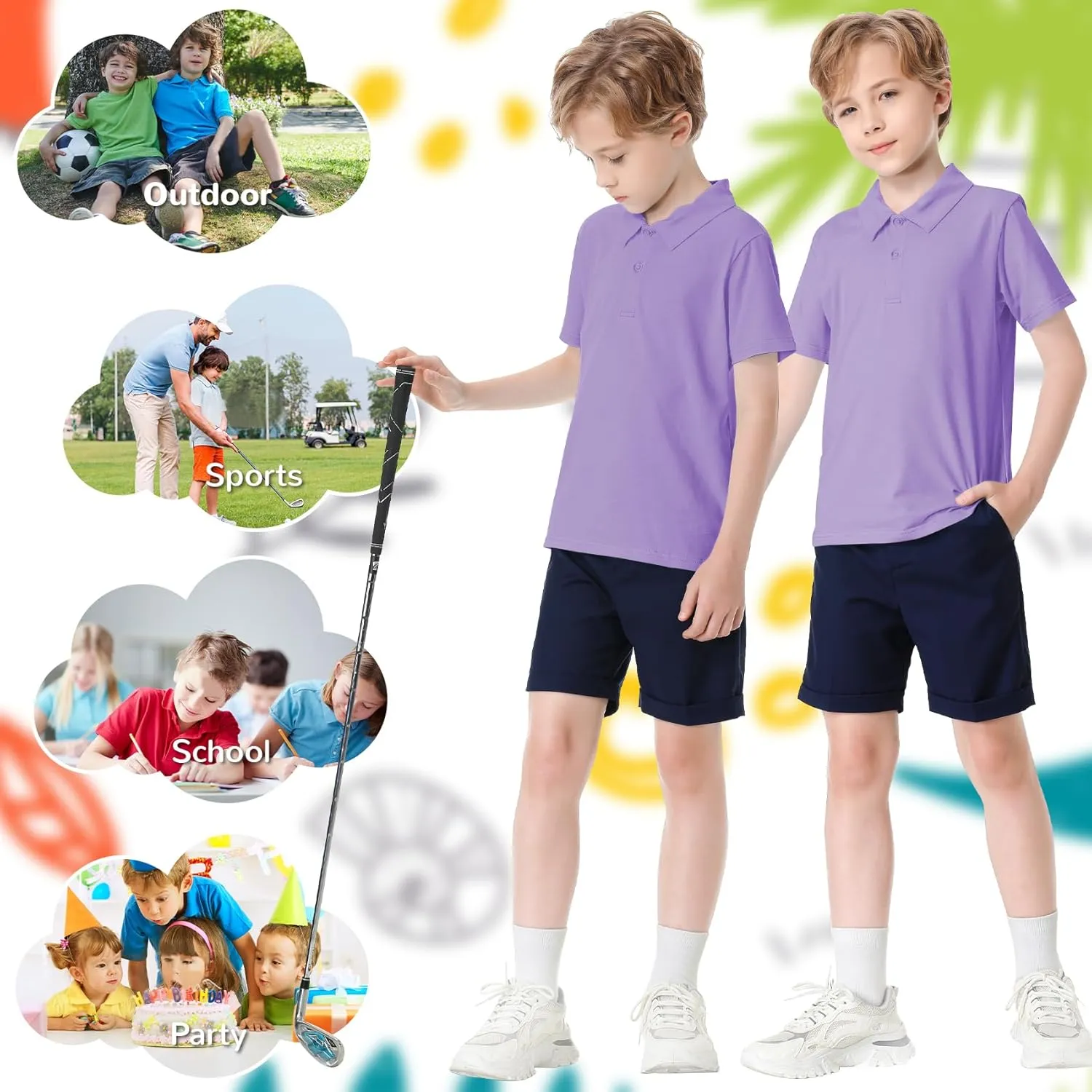 Toddler to Youth Stain Resistant Polo Shirts Kids Collared Golf T-Shirt School Uniform for Boys and Girls