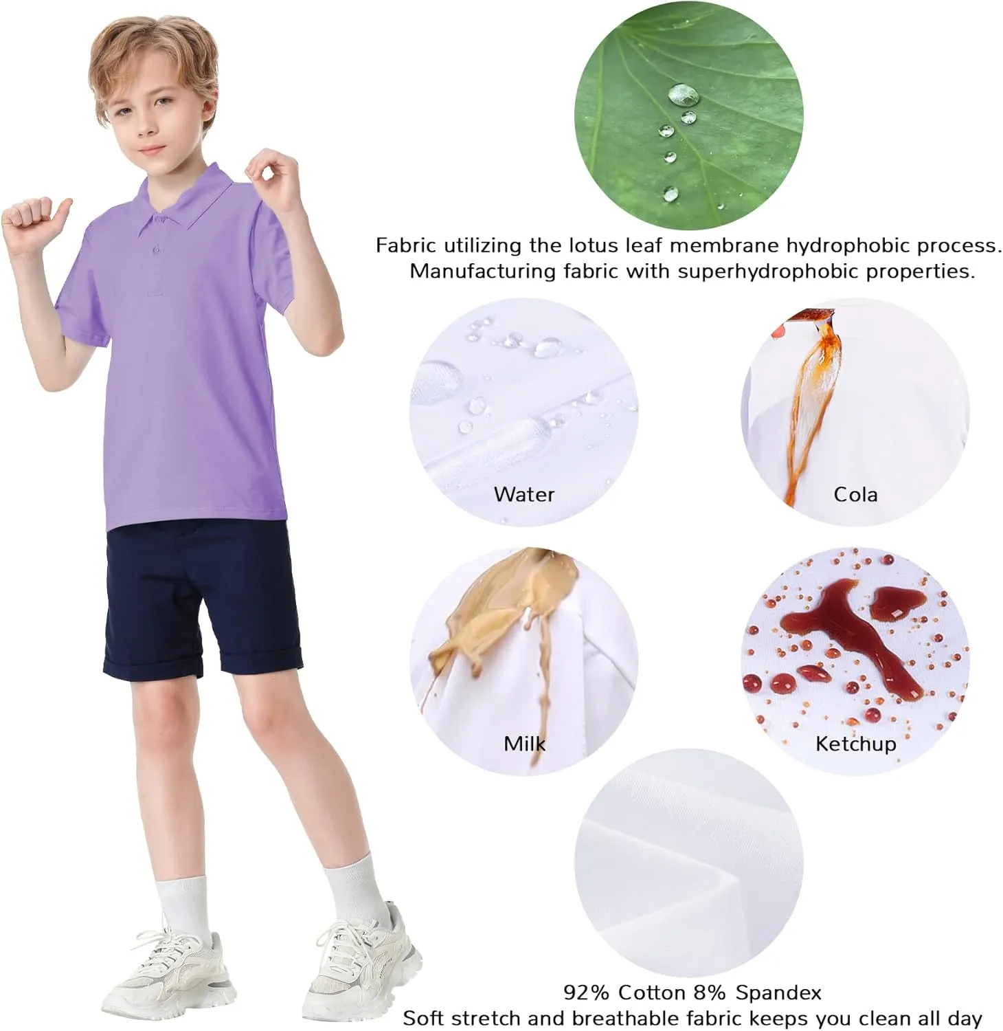 Toddler to Youth Stain Resistant Polo Shirts Kids Collared Golf T-Shirt School Uniform for Boys and Girls