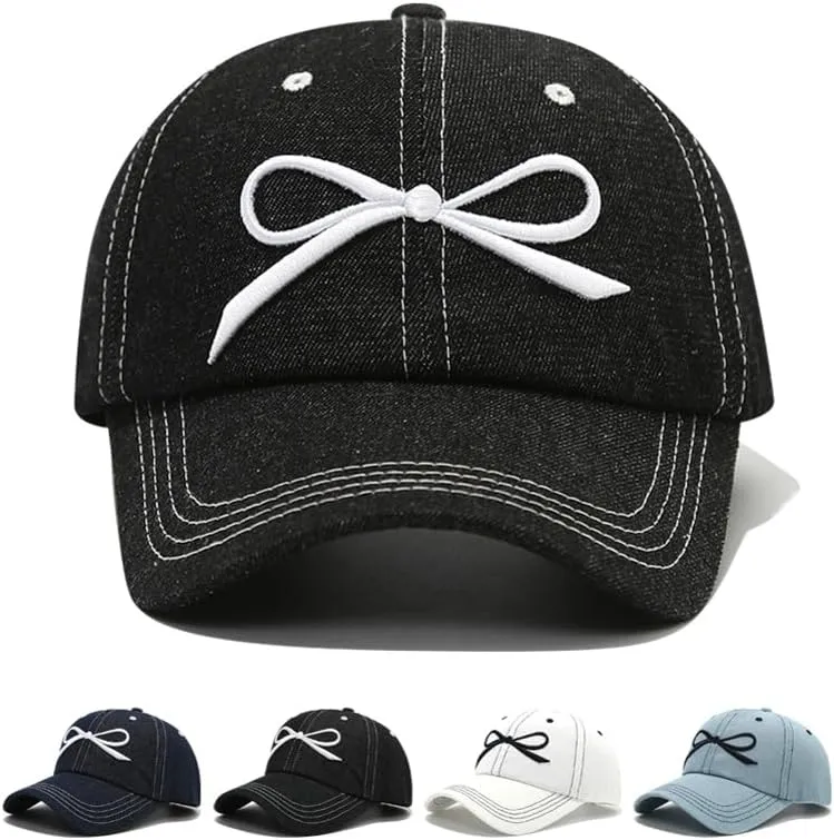 Trendy Bow-Tie Baseball Cap for Women Fashion Y2k Sun Hats Adjustable Bowknot Trucker Hat Outdoor UV Protection Visor Cap
