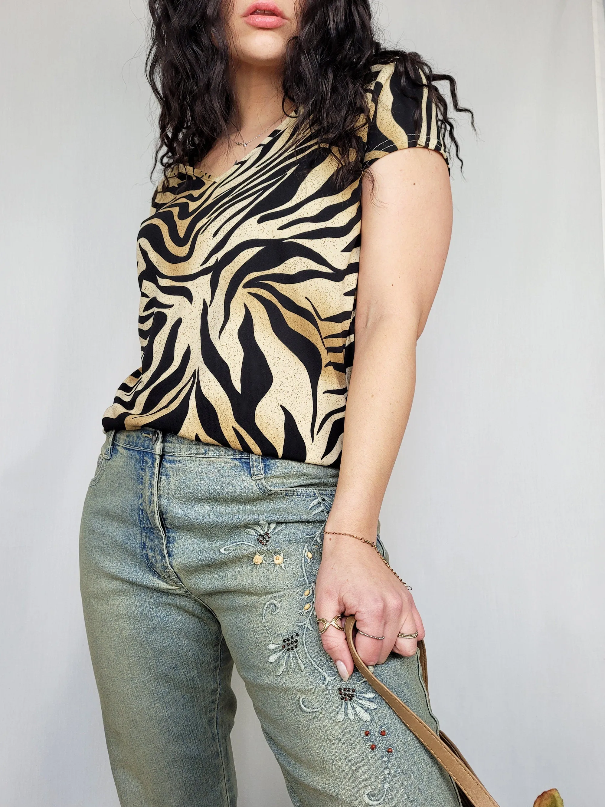 Vintage 90s animal print minimalist top blouse