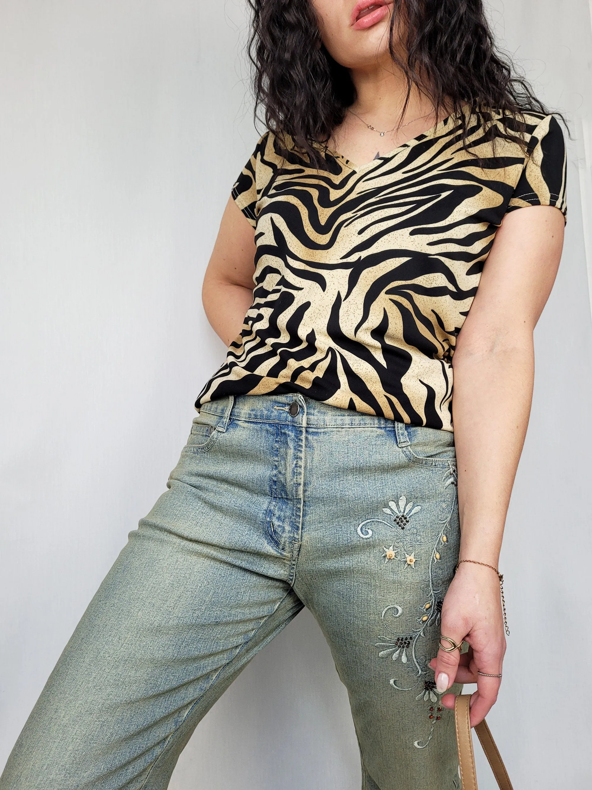 Vintage 90s animal print minimalist top blouse