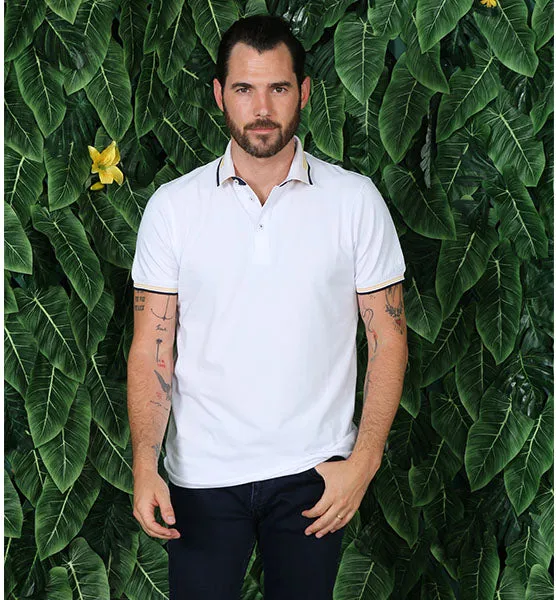 White Polo With Black And Yellow Trim