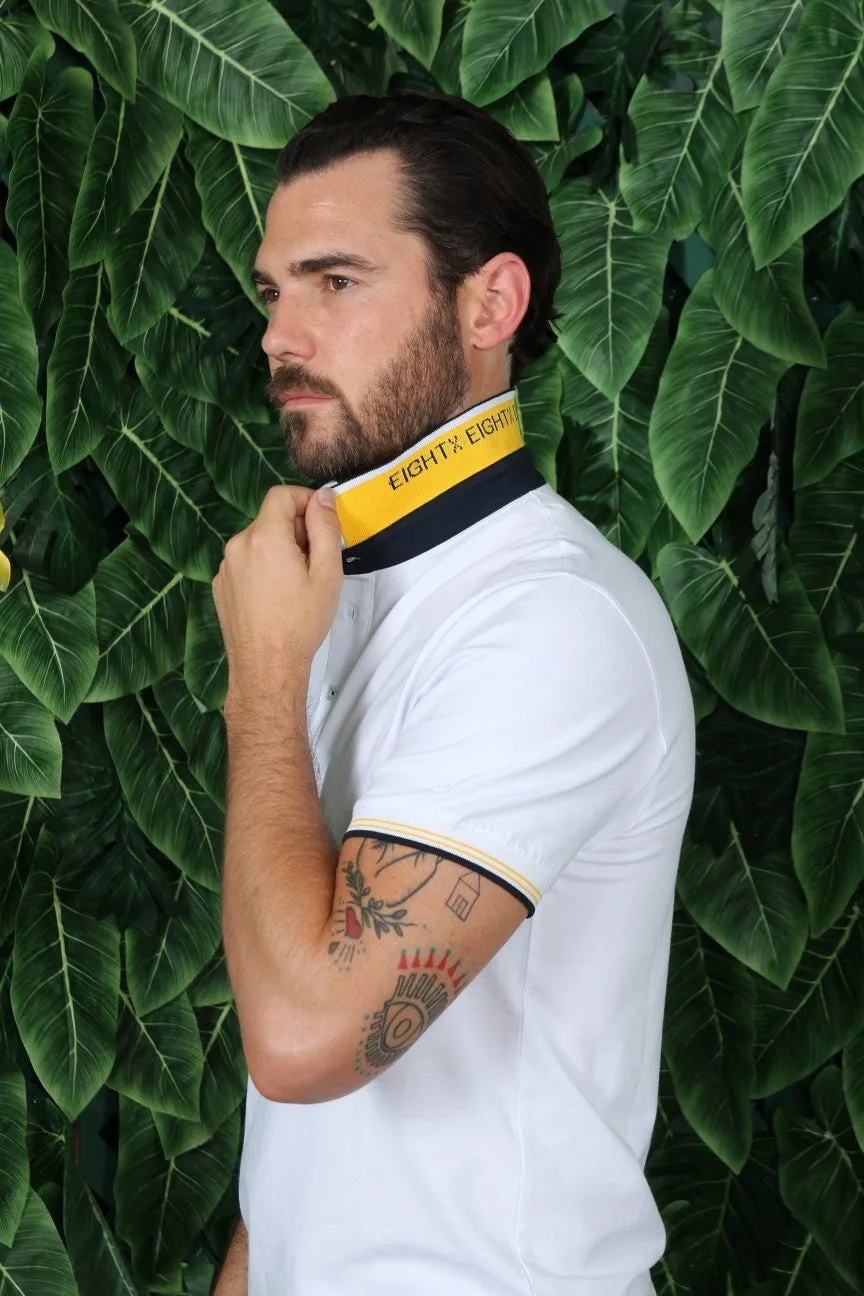 White Polo With Black And Yellow Trim