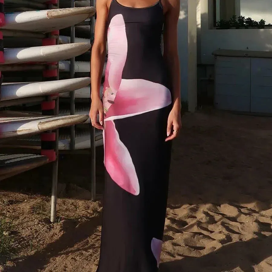 Women Floral Slip Long Dress Spaghetti Strap Boho Maxi Dress