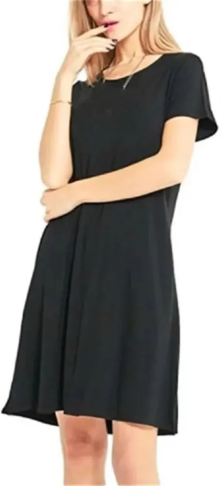 Women Summer Mini Dress Casual Boho Beach Dresses Solid Color O-Neck Short Sleeve Party A-Line Dress
