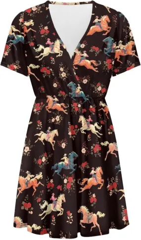 Women's Beach Dresses Casual Flowy V Neck Spring Summer Dress Boho Elastic Waist Mini A-Line Sundress Sexy Cheeky