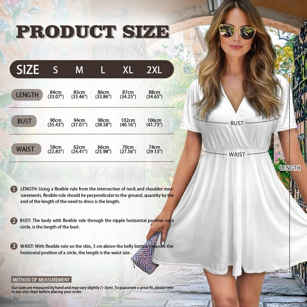 Women's Beach Dresses Casual Flowy V Neck Spring Summer Dress Boho Elastic Waist Mini A-Line Sundress Sexy Cheeky