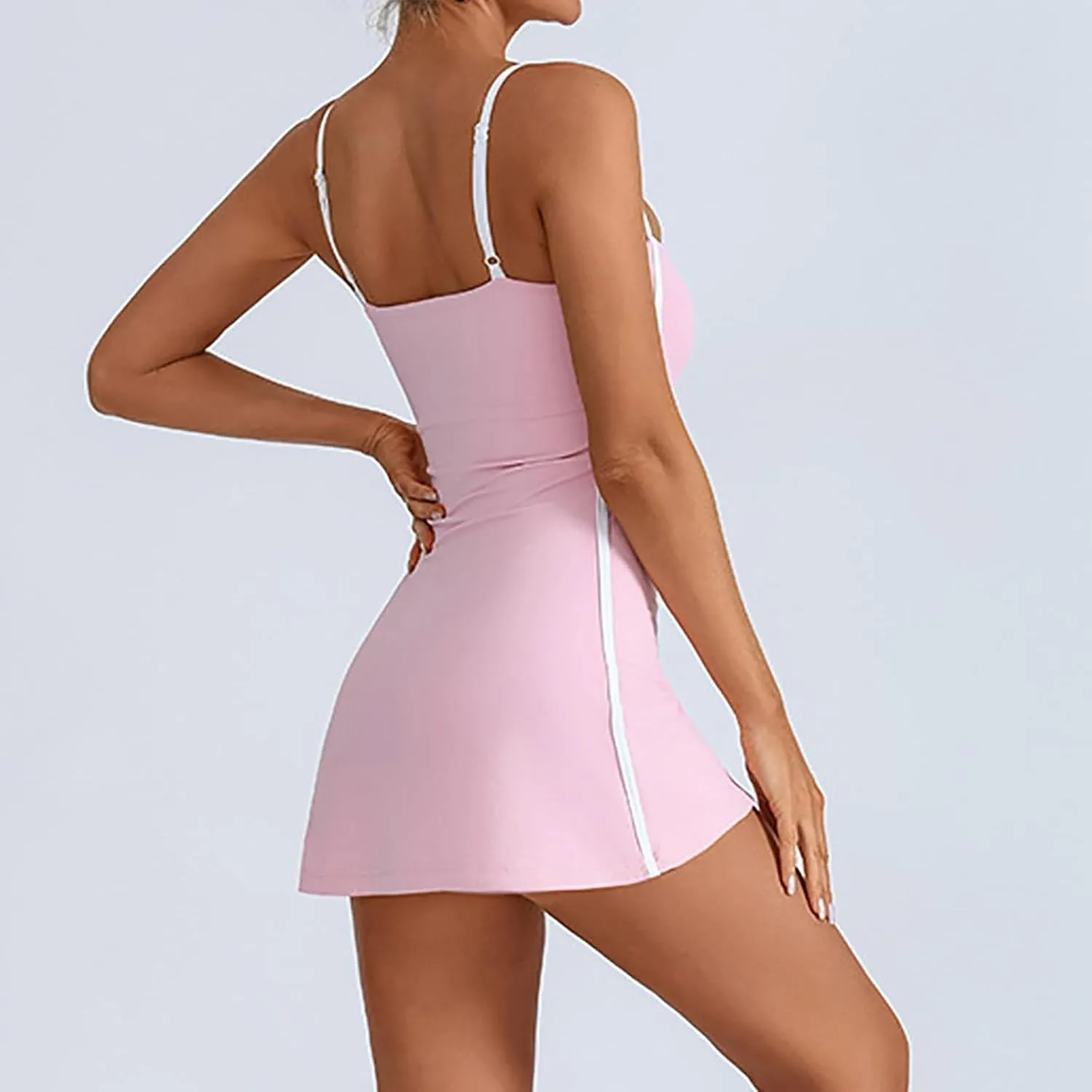 Womens Tennis Sleeveless Mini Dress Stretch Built in Bra Square Neck Fashion Comfy Workout Athletic Golf Dress