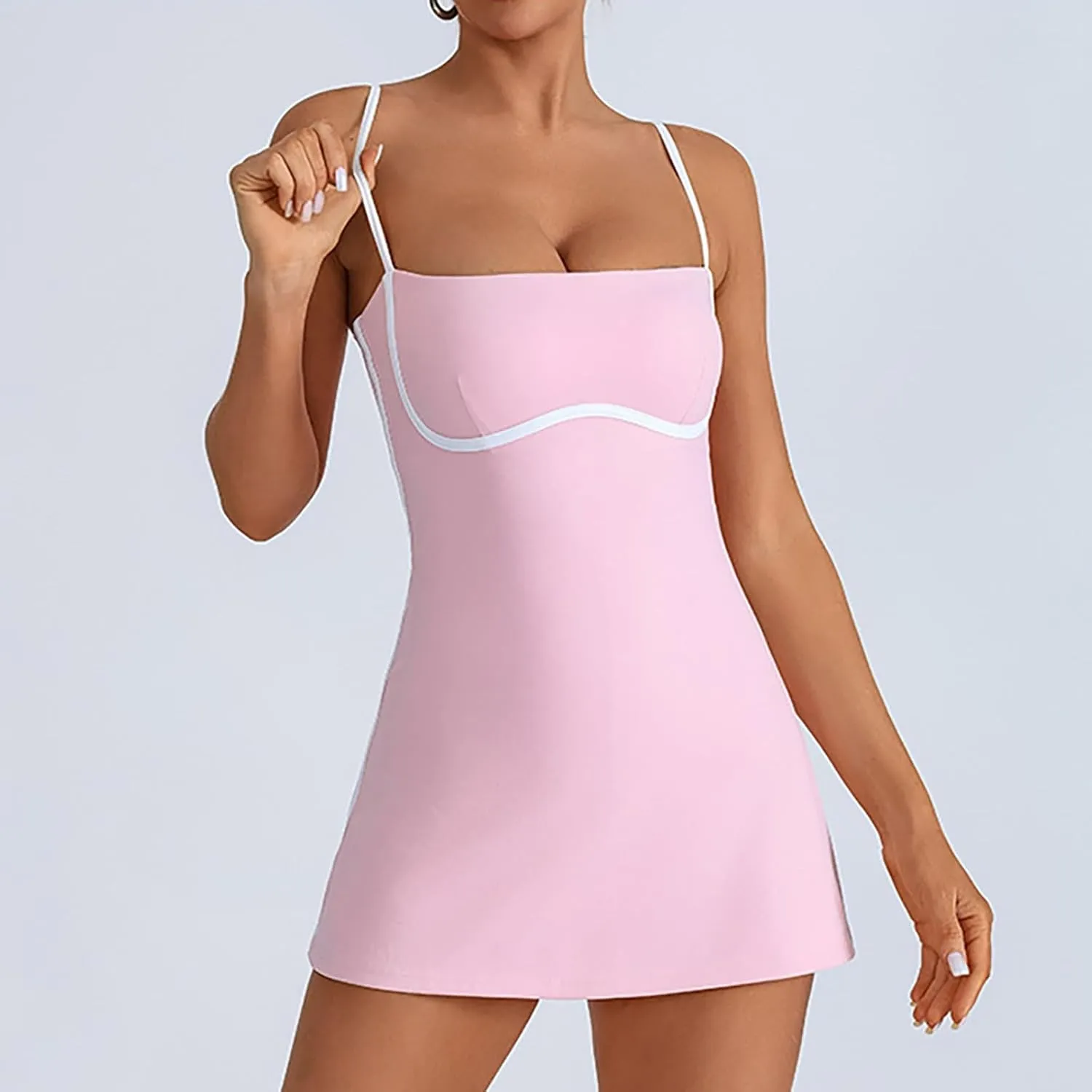 Womens Tennis Sleeveless Mini Dress Stretch Built in Bra Square Neck Fashion Comfy Workout Athletic Golf Dress