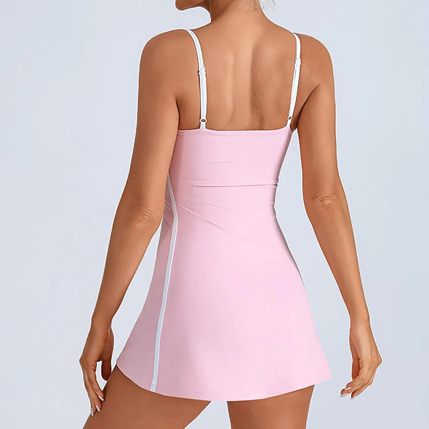Womens Tennis Sleeveless Mini Dress Stretch Built in Bra Square Neck Fashion Comfy Workout Athletic Golf Dress