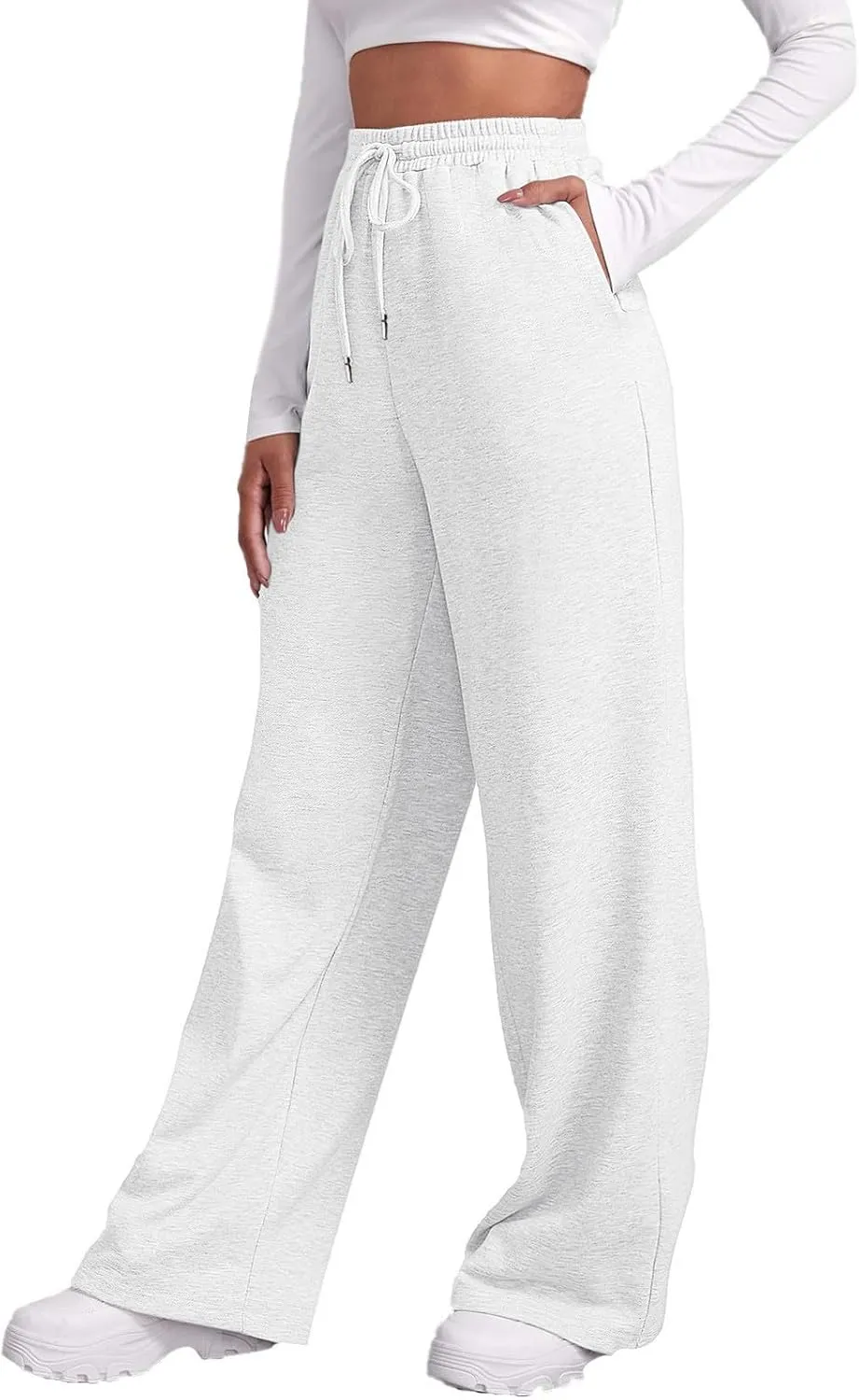 Women's Wide Leg Sweatpants Elastic High Waisted Fleece Baggy Joggers Casual Comfy Workout Lounge Yoga Pants Pockets