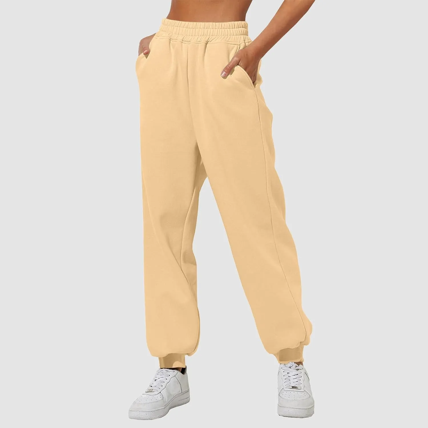 Women's Wide Leg Sweatpants Elastic High Waisted Fleece Baggy Joggers Casual Comfy Workout Lounge Yoga Pants Pockets