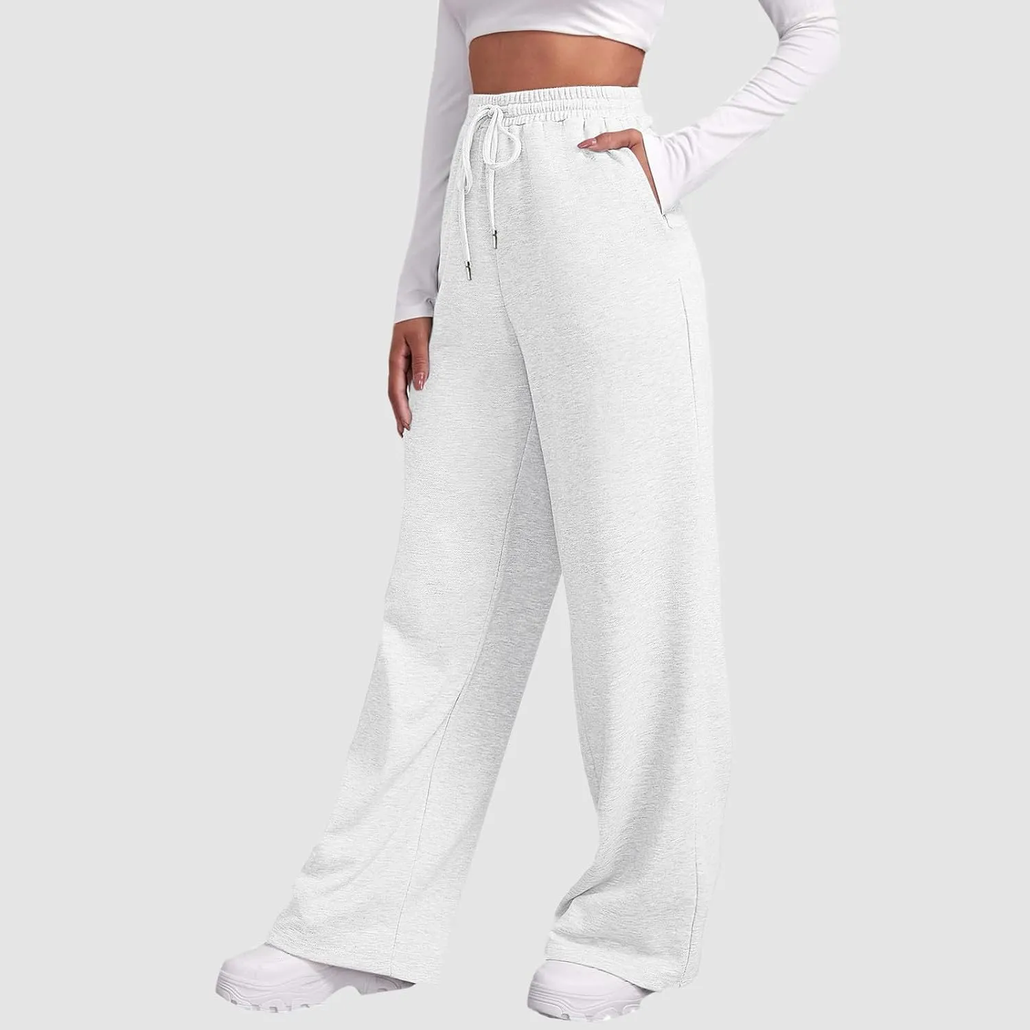 Women's Wide Leg Sweatpants Elastic High Waisted Fleece Baggy Joggers Casual Comfy Workout Lounge Yoga Pants Pockets