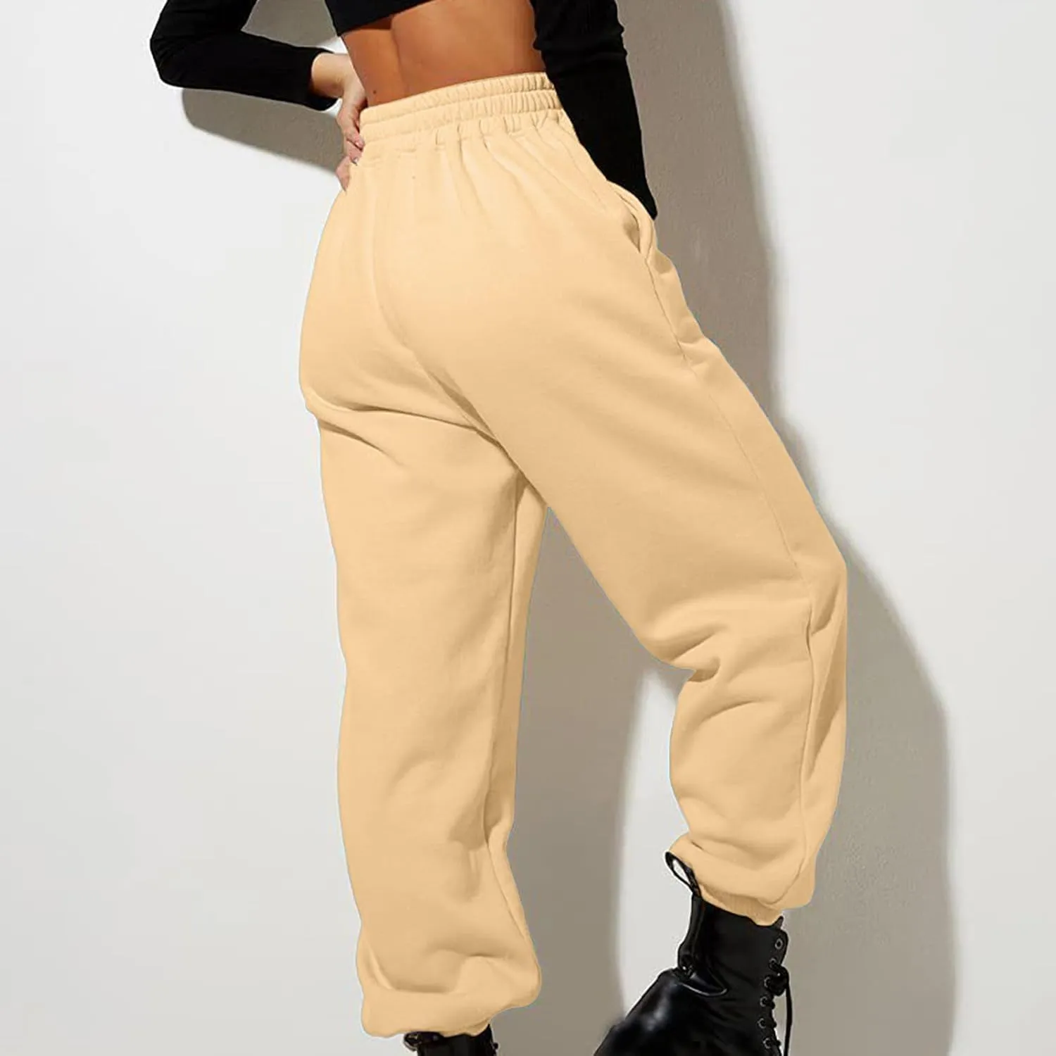 Women's Wide Leg Sweatpants Elastic High Waisted Fleece Baggy Joggers Casual Comfy Workout Lounge Yoga Pants Pockets