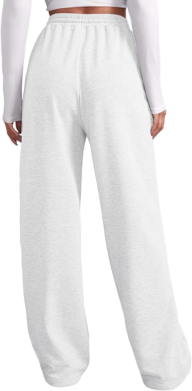 Women's Wide Leg Sweatpants Elastic High Waisted Fleece Baggy Joggers Casual Comfy Workout Lounge Yoga Pants Pockets