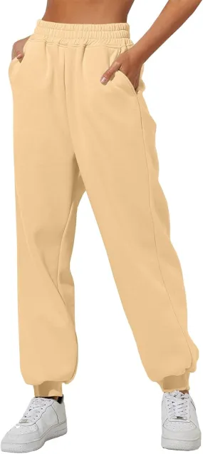 Women's Wide Leg Sweatpants Elastic High Waisted Fleece Baggy Joggers Casual Comfy Workout Lounge Yoga Pants Pockets