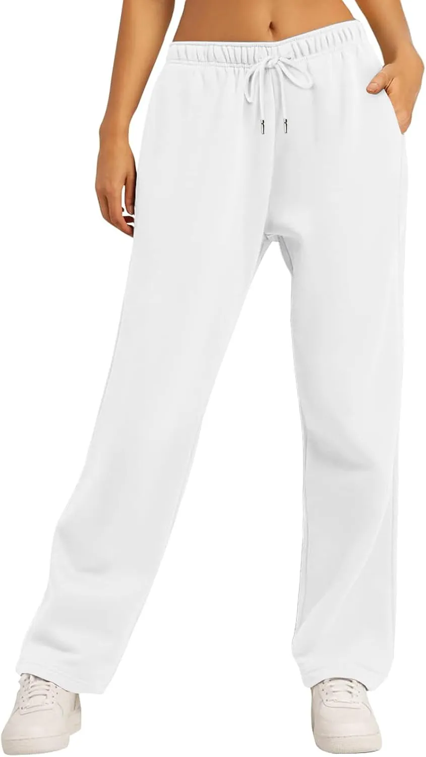 Women's Wide Leg Sweatpants Elastic High Waisted Fleece Baggy Joggers Casual Comfy Workout Lounge Yoga Pants Pockets