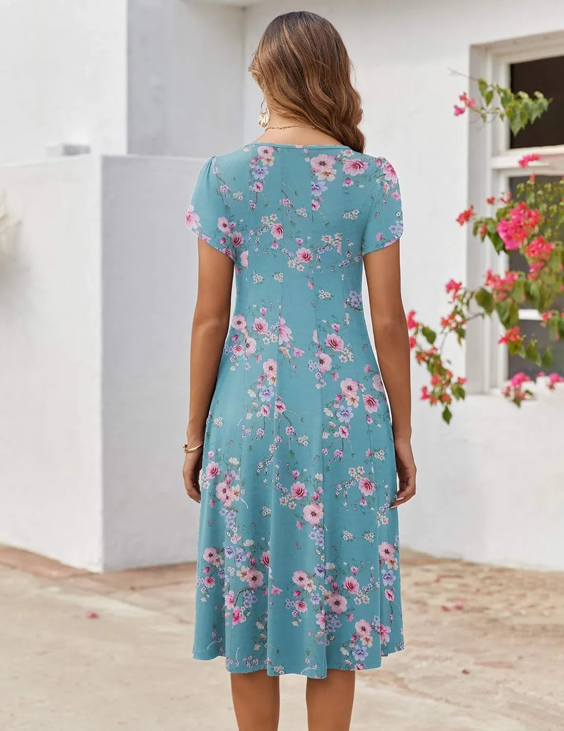 Zeagoo Womens Casual Dresses for Summer Short Sleeve Flare Midi Dress Loose Flowy Beach Sundress