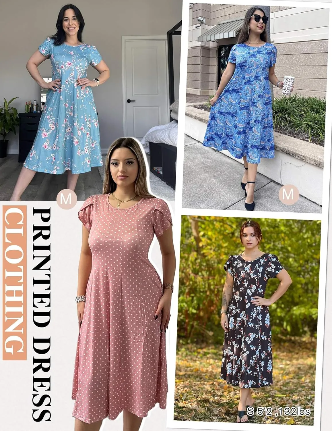 Zeagoo Womens Casual Dresses for Summer Short Sleeve Flare Midi Dress Loose Flowy Beach Sundress