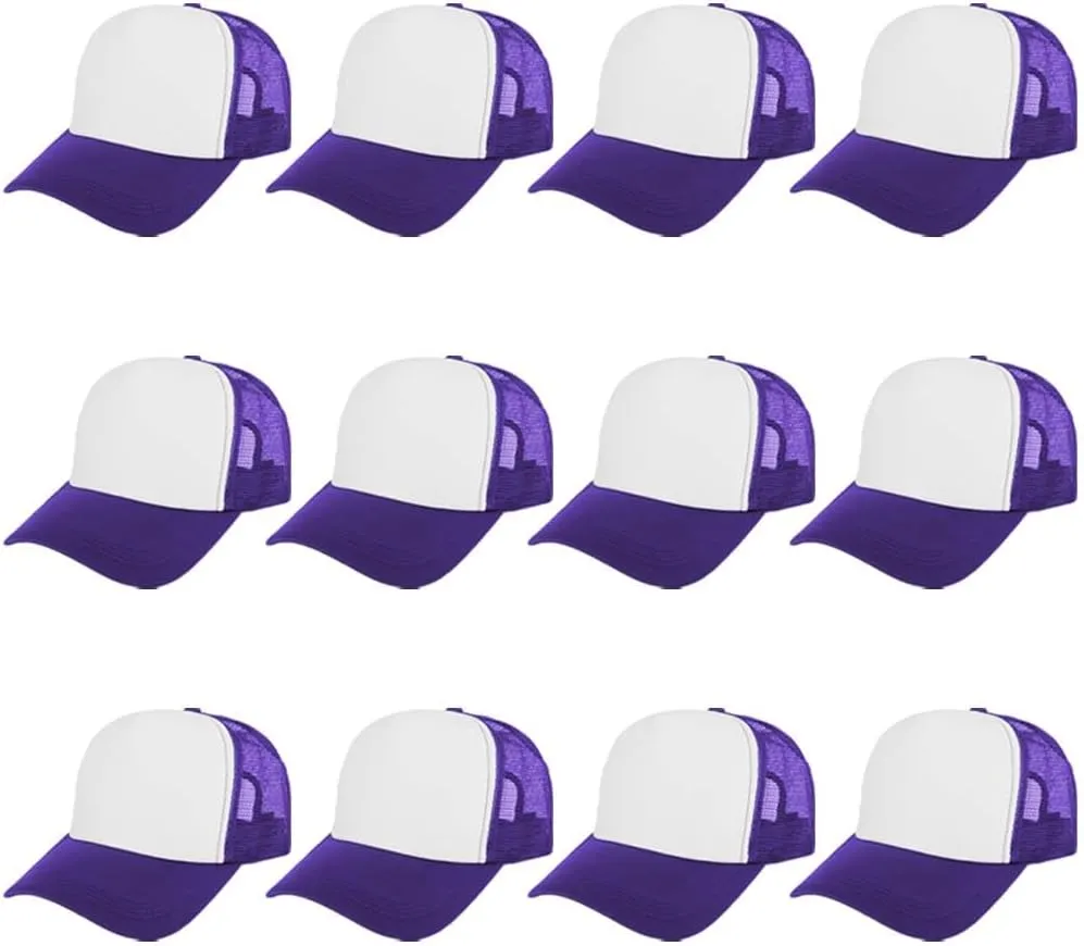 ZH 12 Pcs Sublimation Trucker Hats Blank Mesh Baseball Cap Polyester Bulk Mesh Trucker Hat for Men and Women