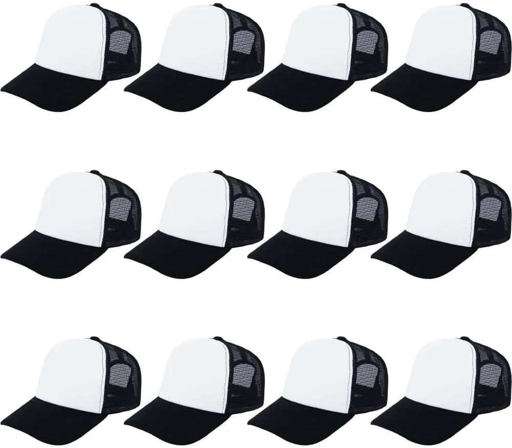 ZH 12 Pcs Sublimation Trucker Hats Blank Mesh Baseball Cap Polyester Bulk Mesh Trucker Hat for Men and Women